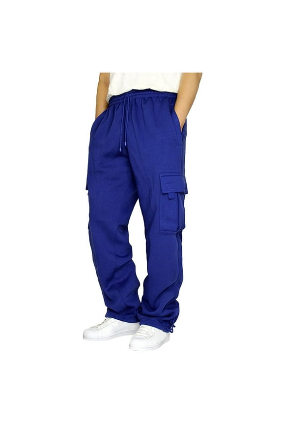 Men's Casual Cargo Pants Workout Joggers Stretch Sweatpants Hiking Drawstring Tactical Pants with Multi Pockets Blue 5XL