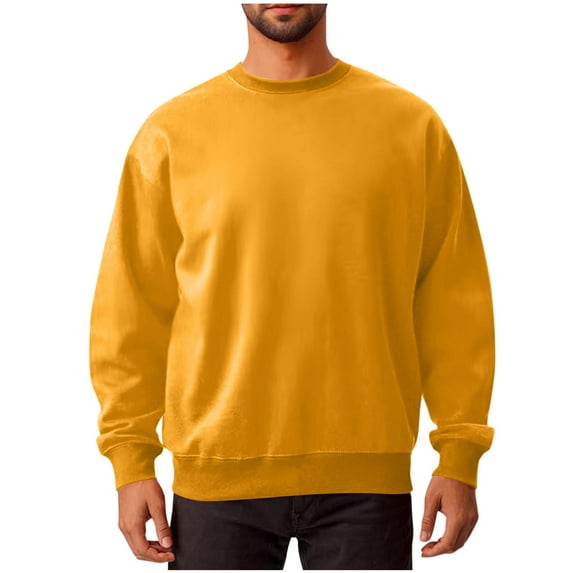 Dezsed Men's Crewneck Sweatshirt, Long Sleeve Fleece Pullover Shirt, Active Athletic Workout Sweatshirts for Men Yellow 3XL