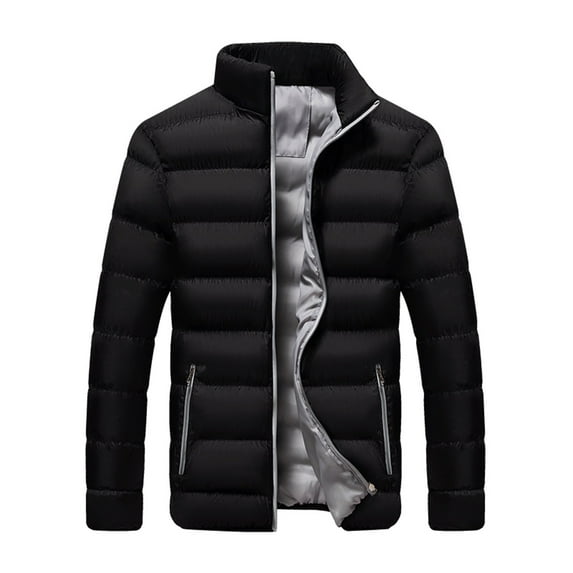 Dezsed Men's Down Jacket Men Solid Casual Stand-up Collar Down Zipper Cardigan Warm Cotton Jacket Coats Gray XXL
