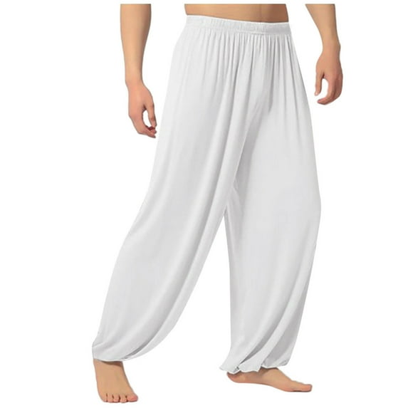Dezsed Men's Elastic Waist Lightweight Jogger Yoga Pants Casual Loose Sweatpants Solid Trousers Summer Beach Pants White