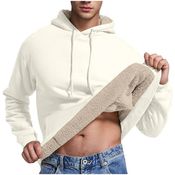 Dezsed Men's Heavyweight Hoodies Winter Warm Sherpa Fleece Lined Pullover Thick Winter Hooded Sweatshirt Beige L