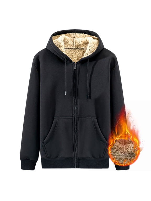 Men's Heavyweight Hoodies Winter Warm Sherpa Fleece Lined Pullover Thick Winter Hooded Sweatshirt Black M