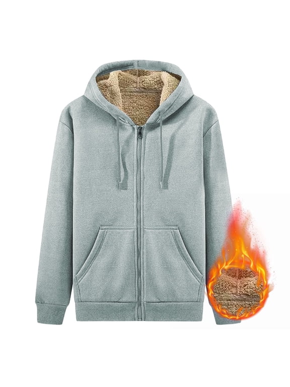 Men's Heavyweight Hoodies Winter Warm Sherpa Fleece Lined Pullover Thick Winter Hooded Sweatshirt Gray 4XL