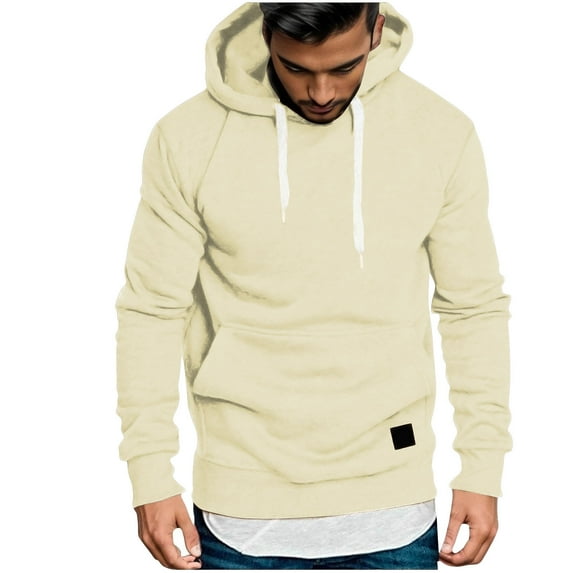 Dezsed Men's Hoodies Athletic hHooded Sweatshirt Fleece Lined Solid Color Long Sleeve Kangaroo Pockets Unisex Hoodie Beige 2XL