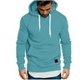 thumbnail image 1 of Dezsed Men's Hoodies Athletic hHooded Sweatshirt Fleece Lined Solid Color Long Sleeve Kangaroo Pockets Unisex Hoodie Sky Blue L, 1 of 6