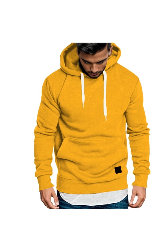 Men's Hoodies Athletic hHooded Sweatshirt Fleece Lined Solid Color Long Sleeve Kangaroo Pockets Unisex Hoodie Yellow S