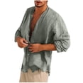 thumbnail image 1 of Brglopf Men’s Linen Shirts Casual Loose Fitted Long Sleeve Button Down Collar Shirts Retro Lightweight Solid Color Tops, 1 of 5