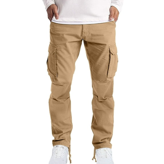 Dezsed Men's Loose Cargo Work Pant Clearance Men Solid Casual Multiple Pockets Outdoor Straight Type Fitness Pants Cargo Pants Trousers Khaki S