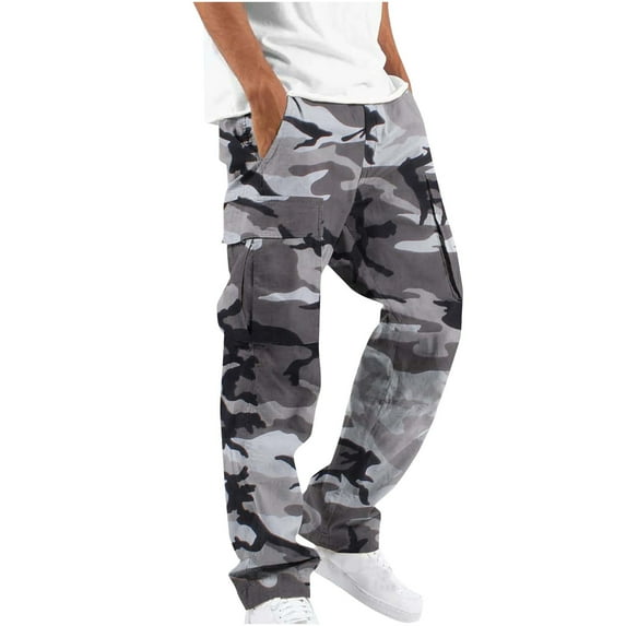 Dezsed Men's Outdoor Cargo Pants Cotton Casual Work Pants Baggy Camouflage Cargo Trousers with Pockets Gray M
