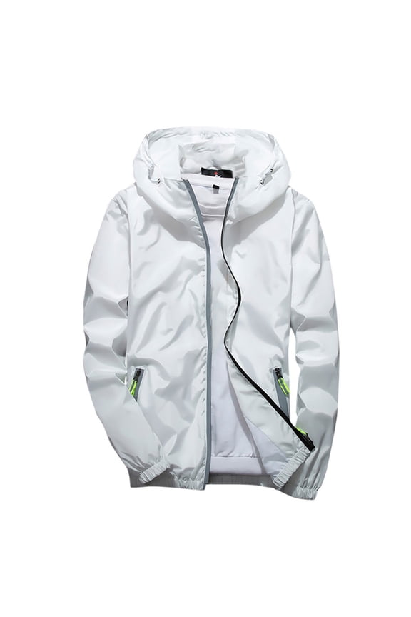 Men's Puffer Jacket Waterproof Winter Parka jacket Men Casual Long Sleeve Hooded Reflective Coat Loose Solid Zipper Sweatshirts Blouse White XL