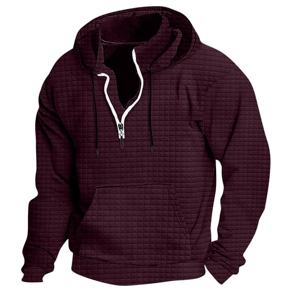 Dezsed Men's Quarter Zip Hoodies Athletic Workout Sweatshirts for Men Long Sleeve Pullover Quilted Active Sweater Wine M