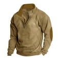 thumbnail image 1 of Dezsed Men's Quarter Zip Pullover Quilted Sweatshirt Casual Color Block Long Sleeve Stand Collar Sweater Khaki 2XL, 1 of 6