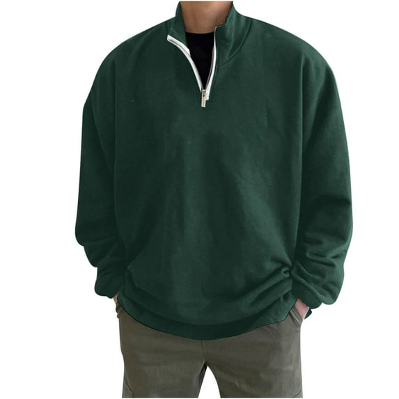 Dezsed Men's Quarter-zip Fleece Sweatshirt Long-sleeve Stand-up Collar Sweater Oversized Sweatshirt for Men Army Green M Items