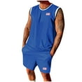 thumbnail image 1 of Dezsed Men's Short Sets 2 Piece Outfits Summer Tank Tops Sweat Shorts Sports Thin Sets Loose Sleeveless Tracksuits Blue L, 1 of 6