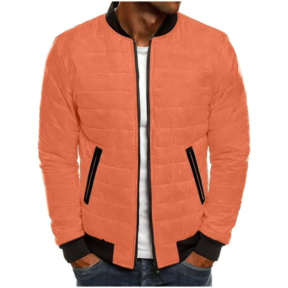 Dezsed Men's Solid Color Hooded Jacket Padded Jacket Fashion Padded Jacket Men's Warm Padded Jacket Orange XXXL