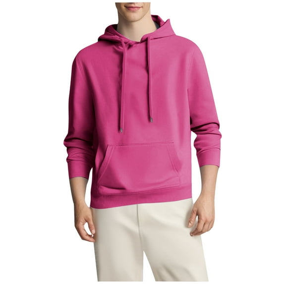 Dezsed Men's Sport Hoodie Solid Color Pockets Long Sleeve Fleece Comfortable Pullover Sweatshirt for Men Hot Pink 2XL