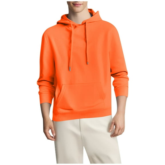 Dezsed Men's Sport Hoodie Solid Color Pockets Long Sleeve Fleece Comfortable Pullover Sweatshirt for Men Orange M