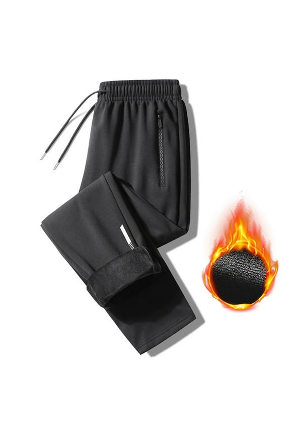 Men's Winter Warm Fleece Sherpa Lined Sweatpants Active Thermal Track Jogger Pants Trousers with Pockets Black L