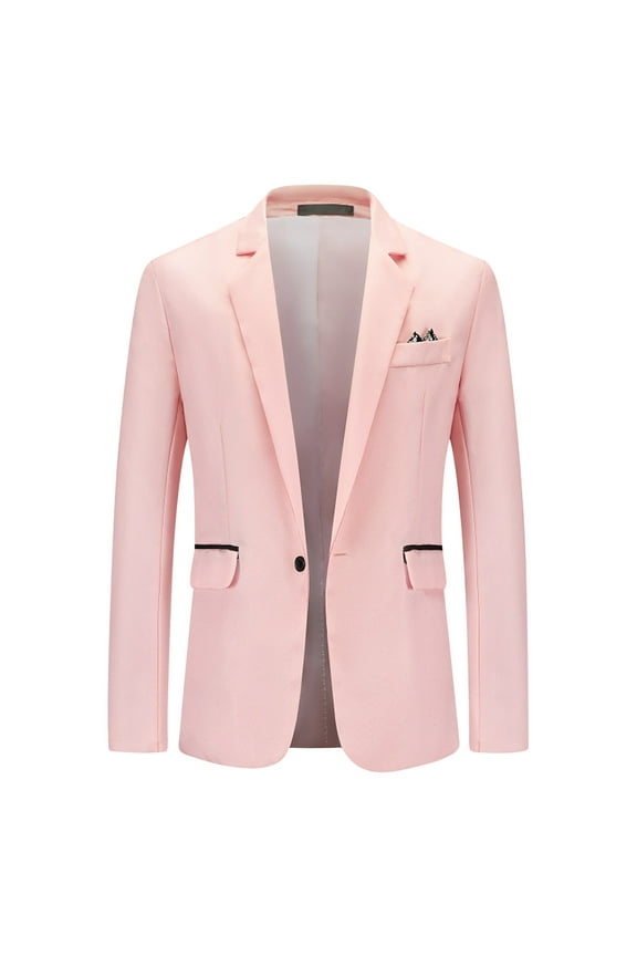 Mens Blazer Sports Coat New Casual Men's Suit Color Matching Single Breasted Slim Middle-aged Suit Long Sleeve Hoodless Casual Outwear & Jackets Pink XL