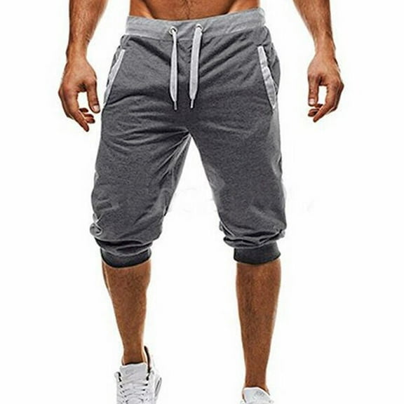 Dezsed Mens Capri Long Shorts Men Sport Fitness Jogging Elastic Stretchy Bodybuilding Bermuda Sweatpants Deep Gray XL