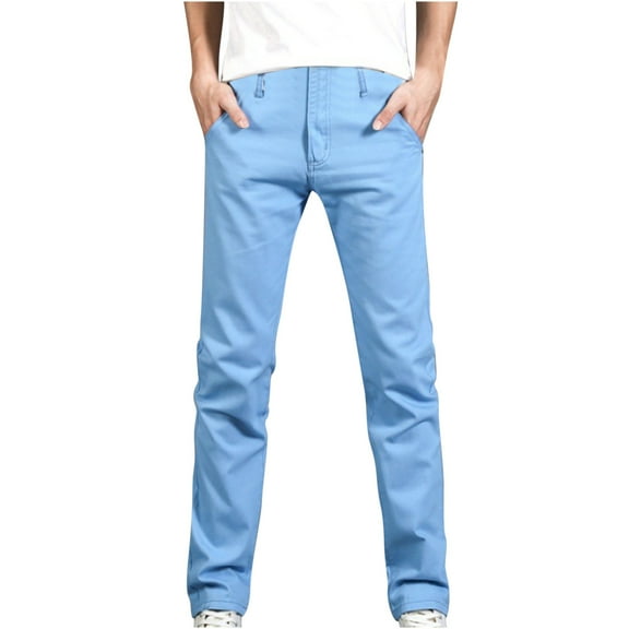 Dezsed Mens Casual Loose Straight-Leg Jeans Stretch Comfy Denim Jeans Pants Business Fallow Denim Trousers Sky Blue M