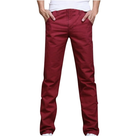 Dezsed Mens Casual Loose Straight-Leg Jeans Stretch Comfy Denim Jeans Pants Business Fallow Denim Trousers Wine L