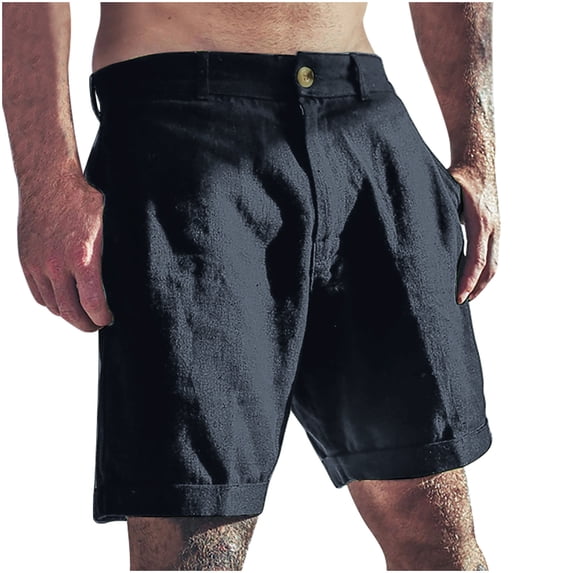 Dezsed Mens Golf Shorts Summer Cotton Linen Breathable Beach Shorts with Pocket Shorts for Men Athletic Gym Black S