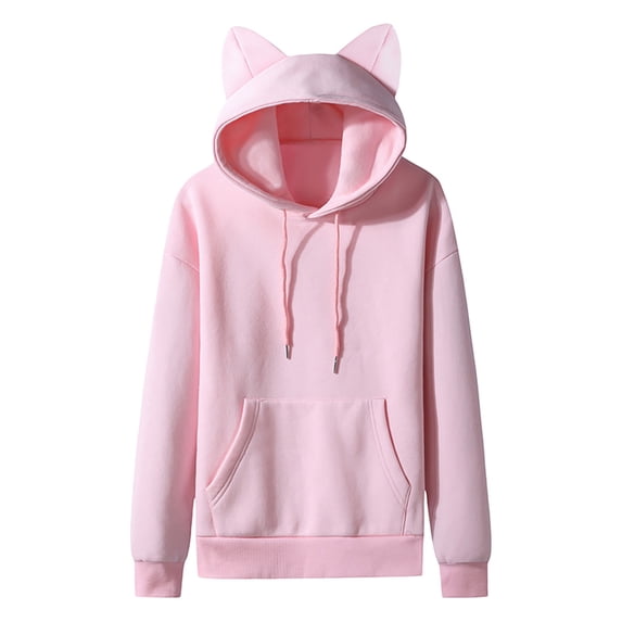 Dezsed Mens Hoodies Long Sleeve Hooded Sweatshirt Men Casual Solid Pullover Ears Hooded Fleece Pocket Sweatshirt Hoodie M