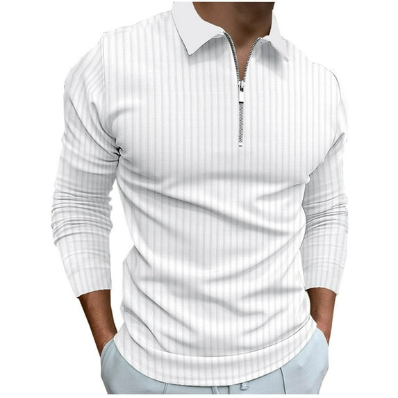 Brglopf Mens Polo Shirts Casual Long Sleeve Trendy Half Zipper V Neck Golf Tshirts Ribbed Knit Slim Fitted Solid Athletic Tops