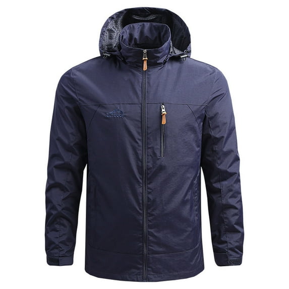 Dezsed Mens Rain Jacket Waterproof with Hooded Hiking Coat Men's Thin Windbreaker Slim Fitting Zipper Pocket Sun Protection Suit Outdoor Charging Jacket Coat Blue L