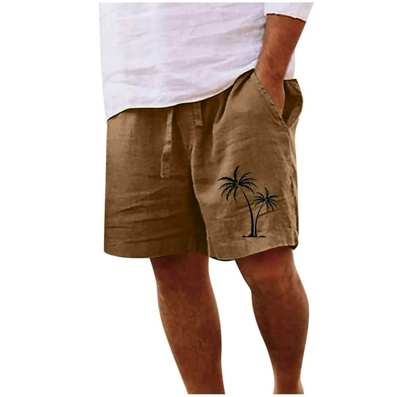 Dezsed Mens Shorts Casual Print Pocket Elastic Waist Straight Half Shorts Lightweight Beach Shorts Khaki XXXXL on Clearance