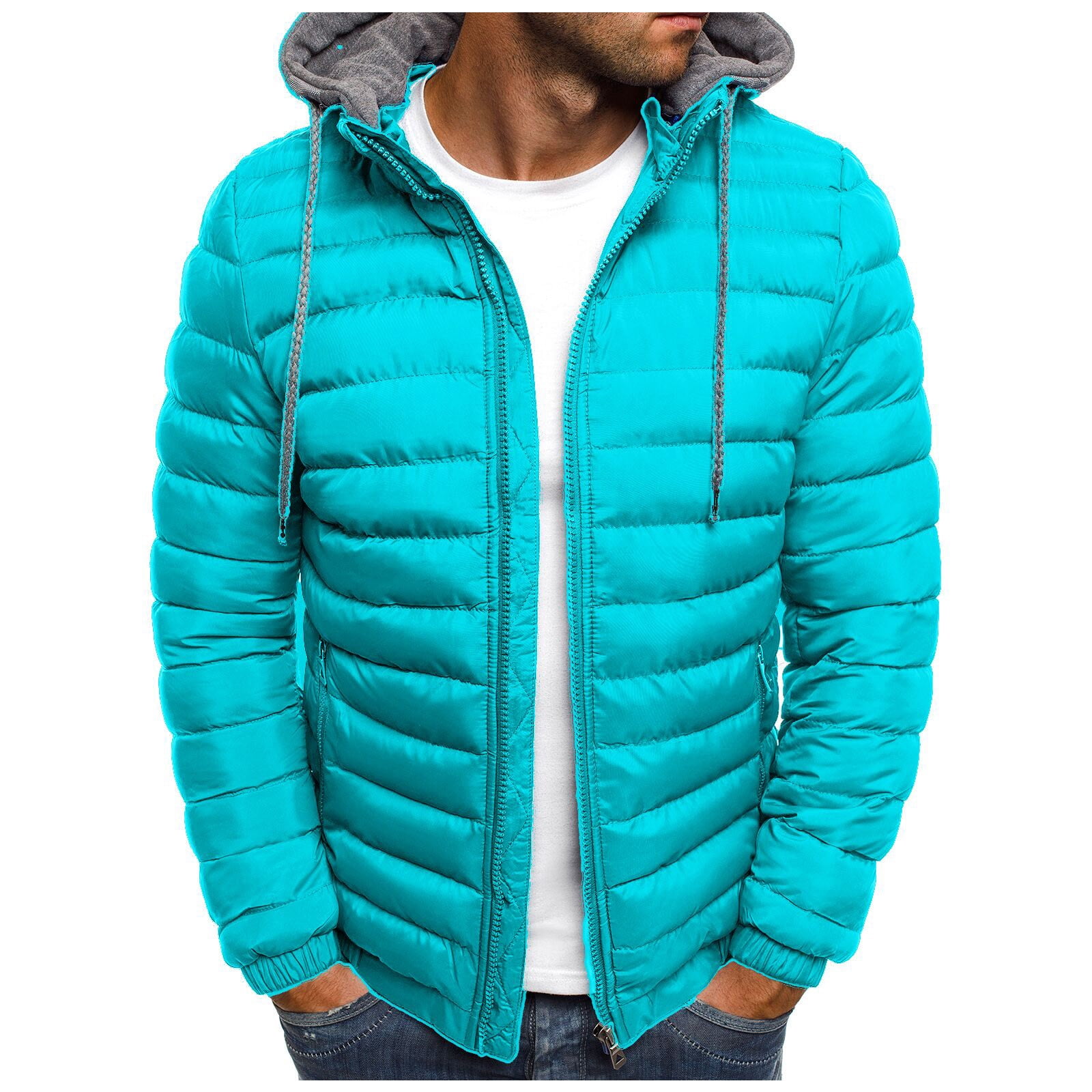 Dezsed Mens Winter Coats Clearance Men's Solid Color Hooded Jacket ...