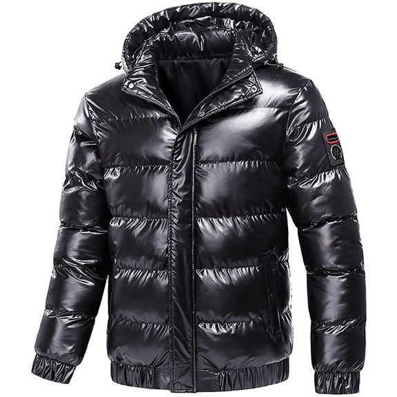 Dezsed Mens Winter Coats Shiny Hooded Reflective Down Jacket Cotton Jacket Black XL