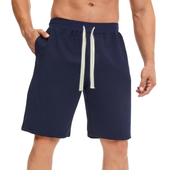 Dezsed Mens Workout Sweat Shorts 5 Inch Cotton Casual Elastic Waist Straight Fitness Running Shorts with Pockets Navy S