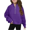 thumbnail image 1 of Dezsed Middle Big Girls Sweatshirt Half Zip Solid Crew Neck Sweatshirt Long Sleeve Pullover Crop Kids Fleece Sweatshirts 9-10 Years Purple, 1 of 5