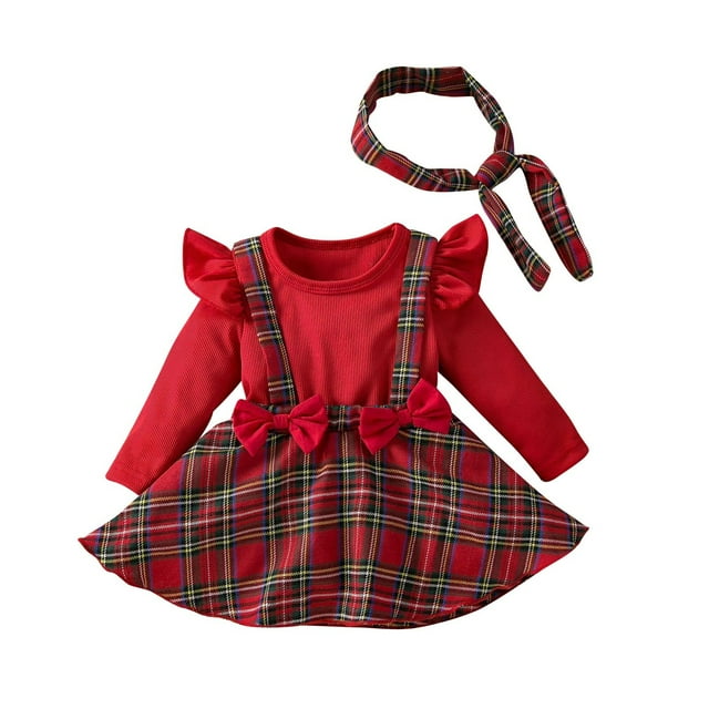 Dezsed Newborn Infant Girl Clothes Ribbed Romper Bodysuit Suspender Skirt Set Fall Winter Outfits Three Piece Set for 3-6 Months Red on Clearance