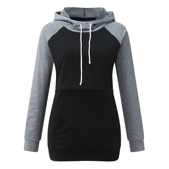 Dezsed Nursing Hoodie Women Winter Maternity Clothes O-Neck Splicing Long Sleeve Pregnant Breastfeeding Sweatshirt With Pockets Sudadera Maternidad On Clearance