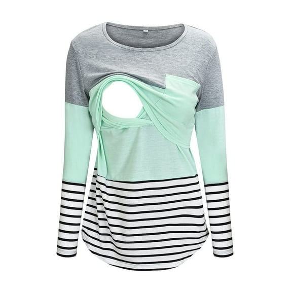 Dezsed Nursing Tshirt Color Block Maternity Long Sleeve Top For Breastfeeding Pregnancy Shirt With Pocket