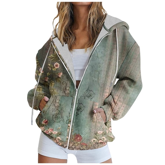 Dezsed Oversized Zip Up Hoodie for Women Casual Loose Drawstring Long Sleeve Fleece Hooded Sweatshirts Plus Size Hoodies Green XXL on Clearance