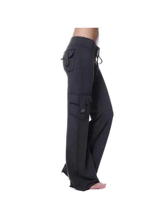 Pants for Women Casual Cargo Pants Elastic High Waist Multi-pockets Yoga Gym Workout Out Pants Soft Lounge Sweatpants Black XS