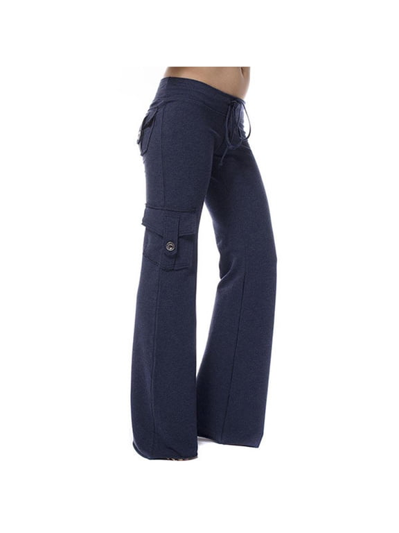 Pants for Women Casual Cargo Pants Elastic High Waist Multi-pockets Yoga Gym Workout Out Pants Soft Lounge Sweatpants Navy XS