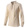 thumbnail image 1 of Brglopf Pirate Shirts for Men Retro Renaissance Long Sleeve Solid Color Shirt Fashion Lace-Up Stand Collar Lightweight Shirts, 1 of 7