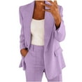 thumbnail image 1 of Dezsed Plus Size 2 Piece Outfits for Women Business Casual Solid Blazer with Pant Long Sleeve Blazer Elegant Cardigan Open Front Suit Set Purple M, 1 of 5