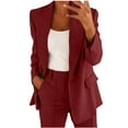 thumbnail image 1 of Dezsed Plus Size 2 Piece Outfits for Women Business Casual Solid Blazer with Pant Long Sleeve Blazer Elegant Cardigan Open Front Suit Set Wine XXXXL, 1 of 5