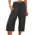 thumbnail image 1 of Dezsed Plus Size Capri Pants for Women Summer Solid Elastic Waisted Capris Casual Comfy Pants with Pockets Dark Gray M, 1 of 5