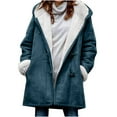 thumbnail image 1 of Dezsed Plus Size Top Clearance,Womens Warm Sherpa Fleece Outerwear Coat Jacket Winter Button Solid Long Sleeve Outerwear with Horn Buckle Pocket Navy XXXL, 1 of 5