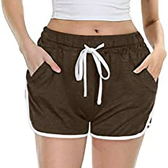 Dezsed Plus Size Womens Drawstrings Shorts Casual Loose Wide Leg Athletic Shorts Workout Shorts Comfy Elastic Waist Summer Shorts Pants with Pockets 1PC Brown S