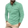thumbnail image 1 of Brglopf Polo Shirts for Men Casual Long Sleeve Button V Neck Solid Color Golf T Shirts Loose Fit Collared Tops with Pocket, 1 of 5