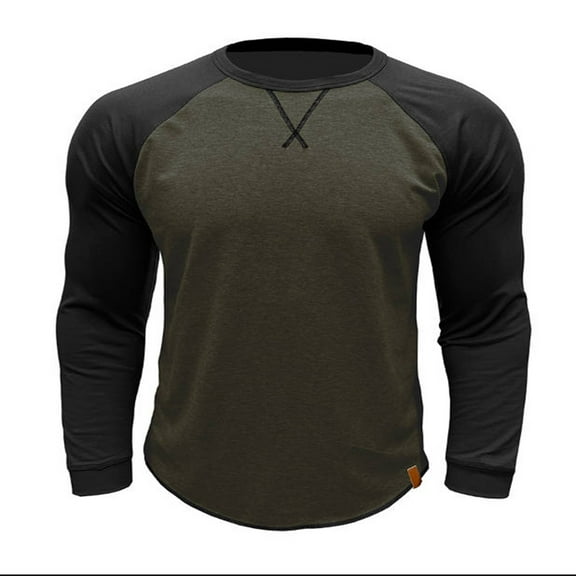 Brglopf Pullover Tops for Men Casual Crewneck Raglan Long Sleeve Sweatshirts Slim Fit Color Block Gym Fitness Muscle Tees