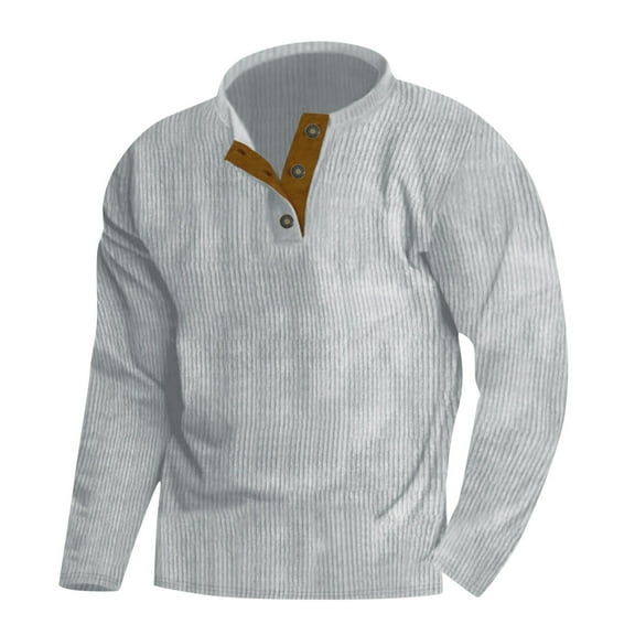 Brglopf Pullover Tops for Men Stand Collar Button Up Casual Corduroy Sweatshirts Fall Winter Vintage Long Sleeve Big & Tall Tops